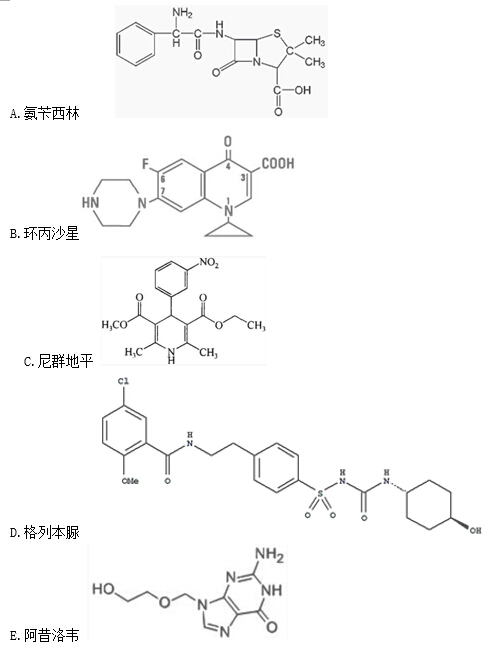 【答案】d     含有喹啉酮环母核结构的药物是().